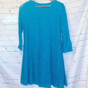Sharagano Turquoise Blue Lace Long Sleeve Dress Size 12